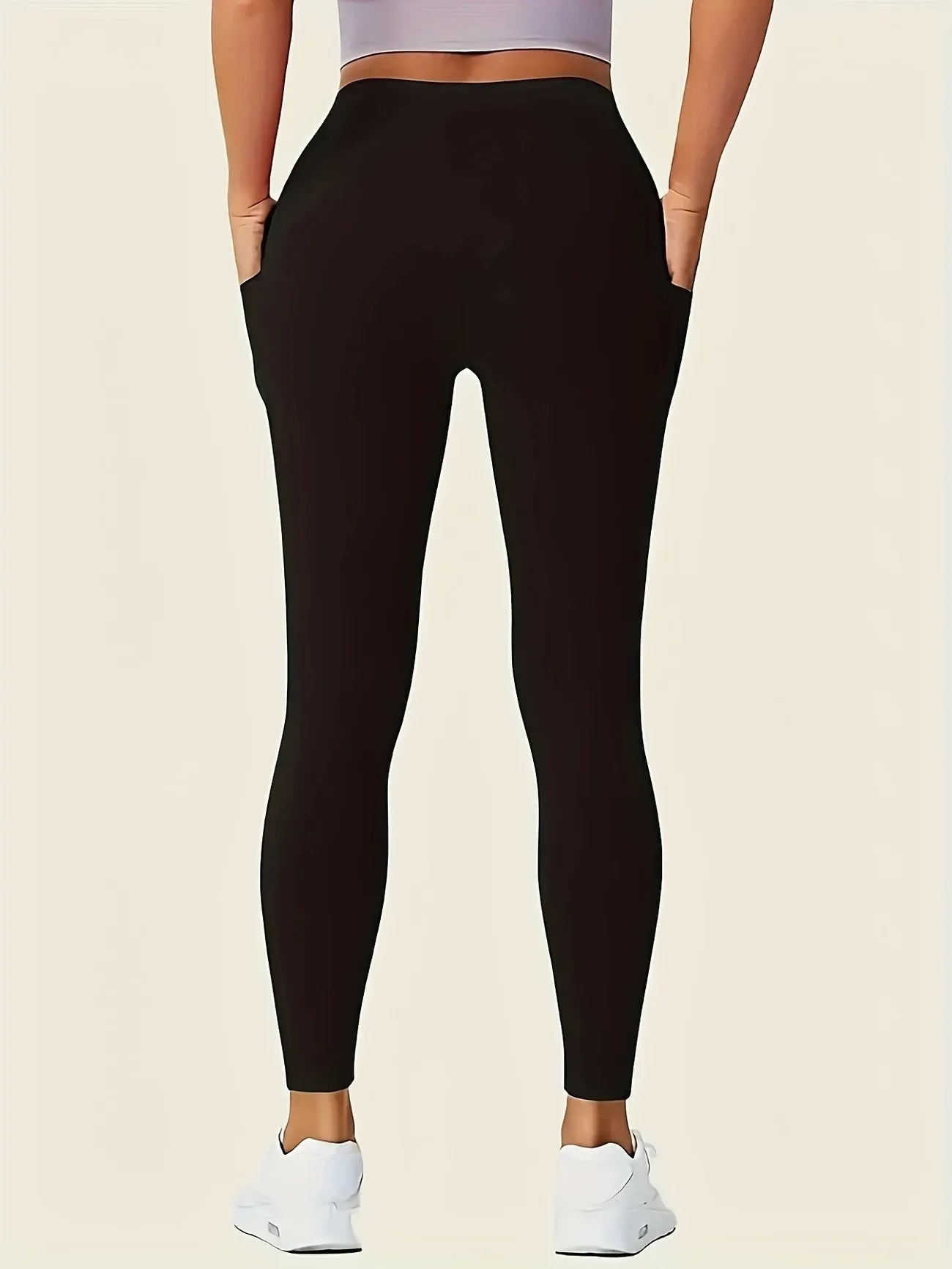 Women's High-Waisted Yoga Leggings with Pockets - Ultra-Stretch Slimming Workout Pants, All-Season Black Athletic Wear for Gym,