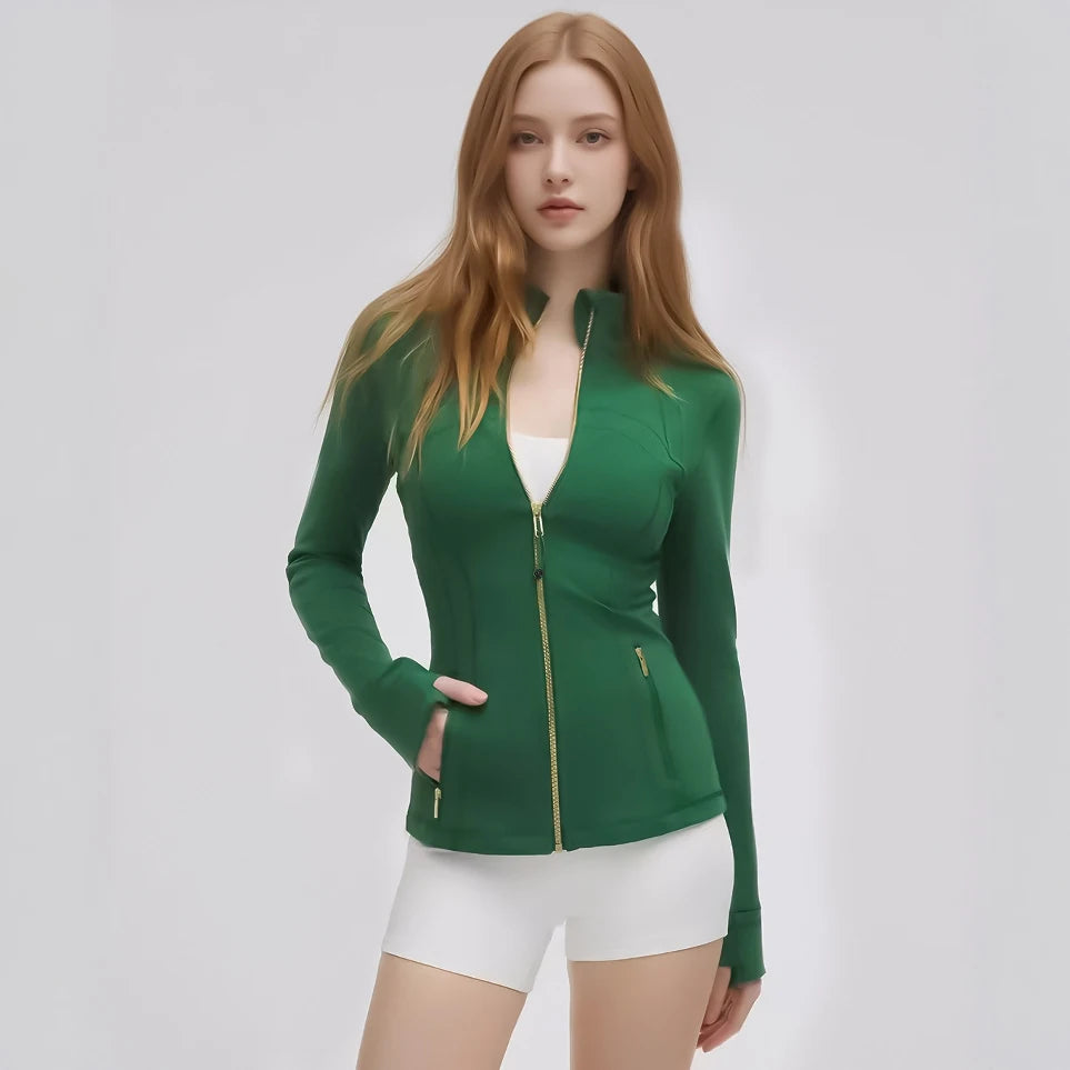 Women's Stand Collar Jacket Gym Workout Long Sleeve Top, Casual Sporty Style, Perfect for Fitness & Training