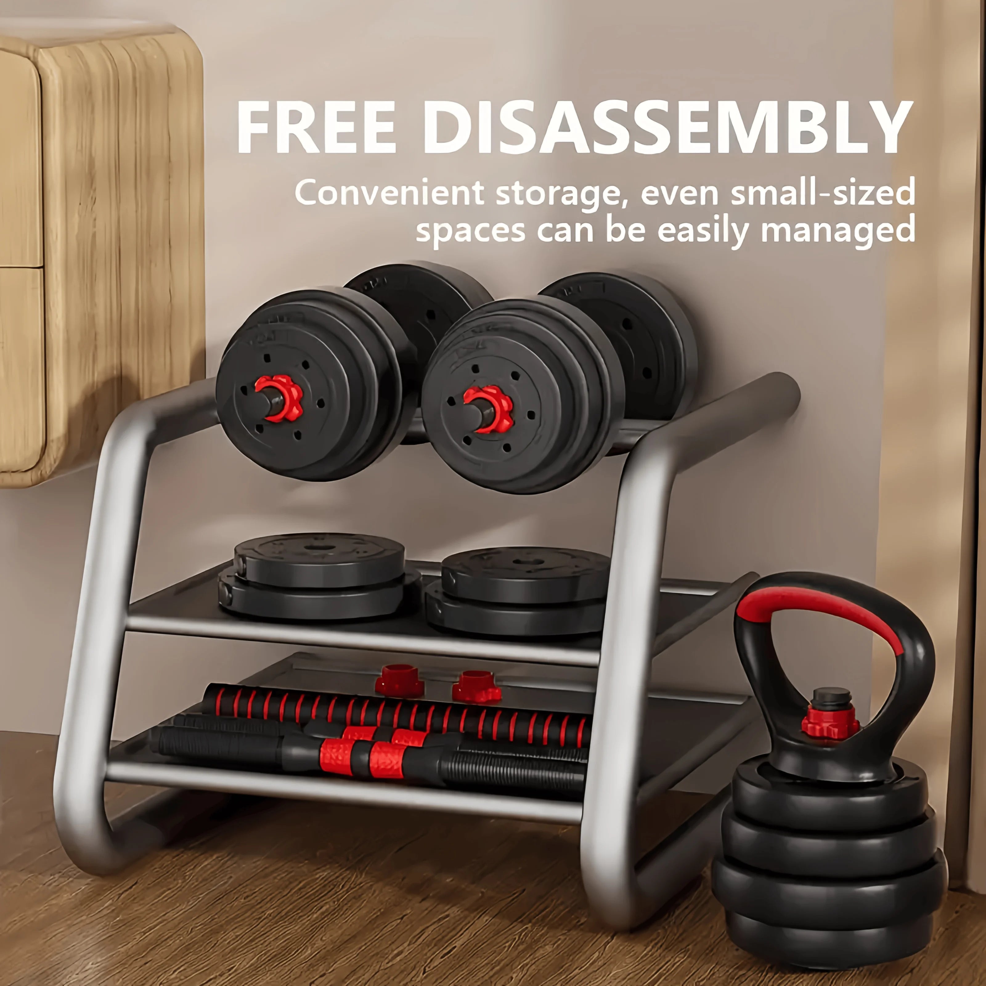 Adjustable Dumbbell Set, 90 Lbs Free Weight Set with Upgrade Nuts, 4-in-1 Weight Set Can Be Used As Kettlebell, Barbell, Push