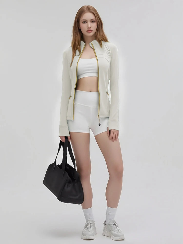 Women's Stand Collar Jacket Gym Workout Long Sleeve Top, Casual Sporty Style, Perfect for Fitness & Training