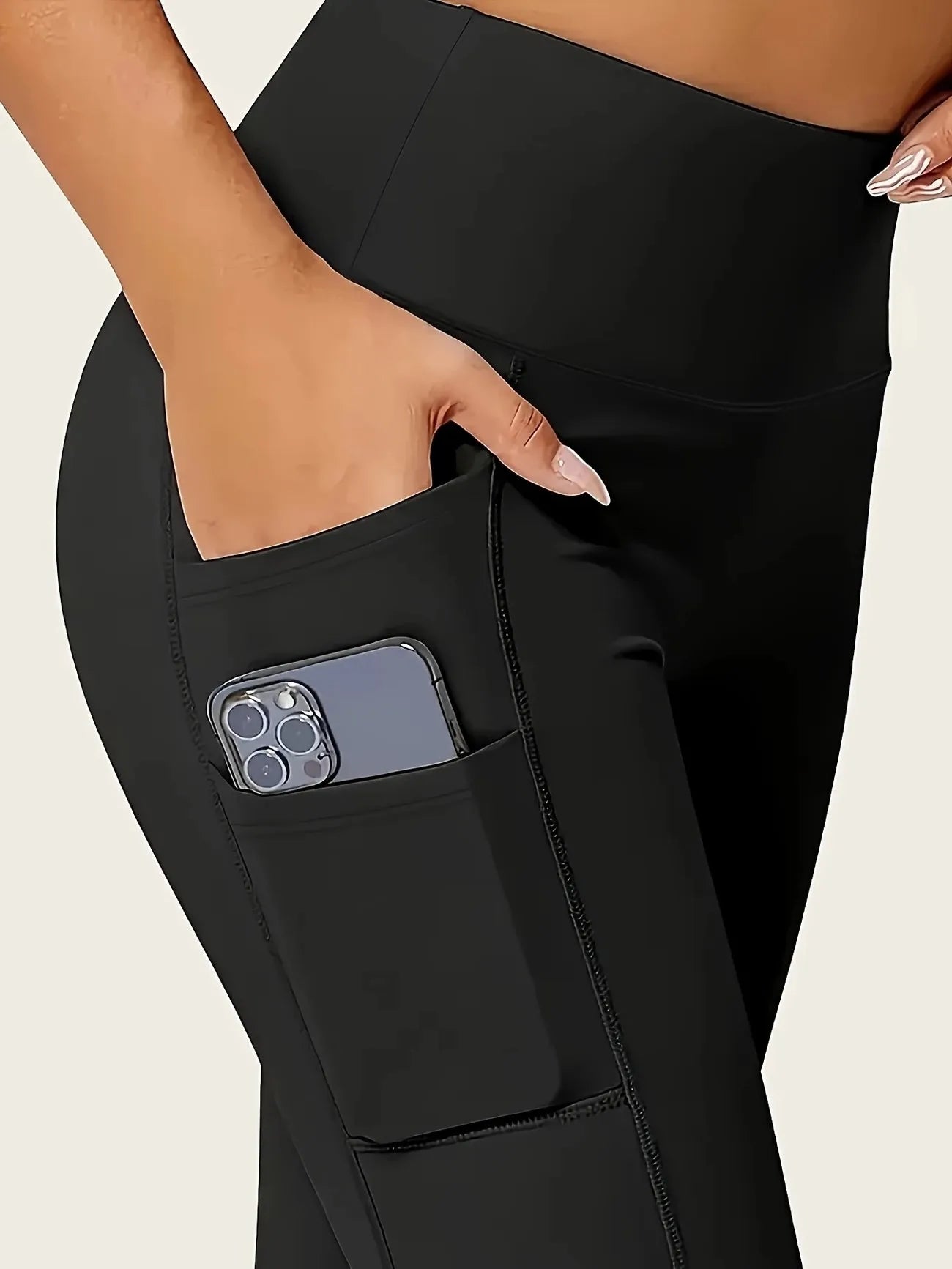 Women's High-Waisted Yoga Leggings with Pockets - Ultra-Stretch Slimming Workout Pants, All-Season Black Athletic Wear for Gym,