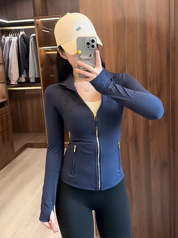 Women's Stand Collar Jacket Gym Workout Long Sleeve Top, Casual Sporty Style, Perfect for Fitness & Training