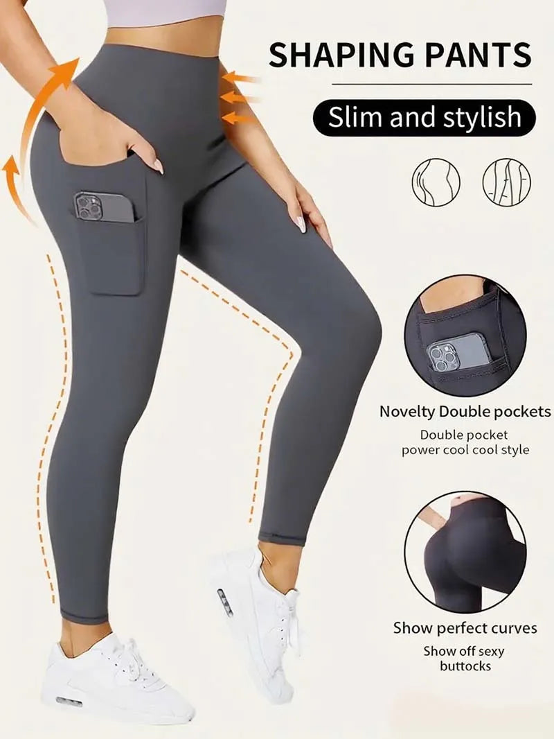 Women's High-Waisted Yoga Leggings with Pockets - Ultra-Stretch Slimming Workout Pants, All-Season Black Athletic Wear for Gym,