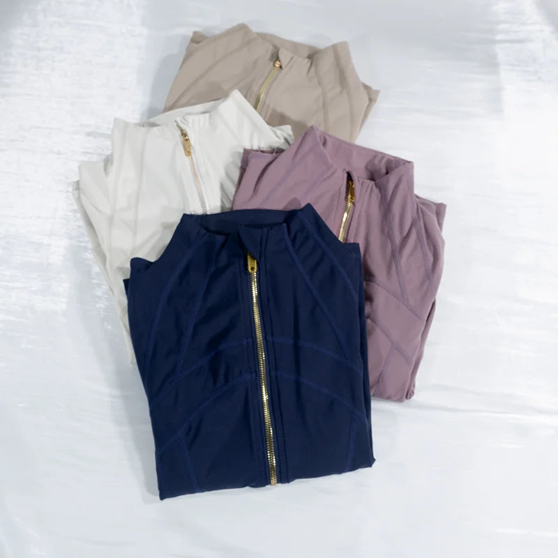 Women's Stand Collar Jacket Gym Workout Long Sleeve Top, Casual Sporty Style, Perfect for Fitness & Training