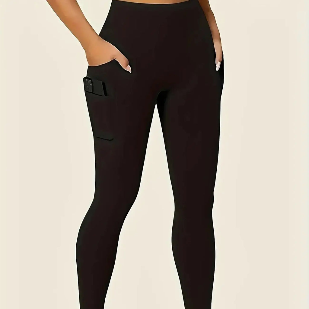 Women's High-Waisted Yoga Leggings with Pockets - Ultra-Stretch Slimming Workout Pants, All-Season Black Athletic Wear for Gym,