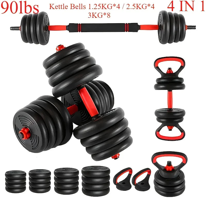 Adjustable Dumbbell Set, 90 Lbs Free Weight Set with Upgrade Nuts, 4-in-1 Weight Set Can Be Used As Kettlebell, Barbell, Push